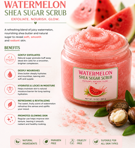 Watermelon Shea Sugar <b>Body</b> <b>Scrub</b> with Natural Exfoliating Sugar Crystals & Moisturizing Shea Butter OEM Private Label Wholesale - Product Image 3