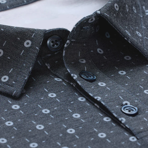 Polo en coton à manches courtes gris foncé pour homme, motif à pois, décontracté, tricoté, respirant, coupe classique - Product Image 5
