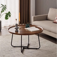 Table basse moderne à plateau rond avec pieds en bois 600x450mm, meubles de salon