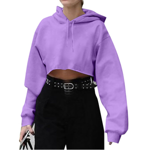 Hoodies courts pour femmes à prix abordable, confortables, respirants, coupe ample, manches longues, en molleton sportif - Product Image 1