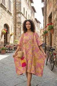 New Arrival Assorted Block Printed Eco-Friendly Breathable Loose Floral Kaftans <b>Kantha</b> Beach Wear Dresses - Product Image 4