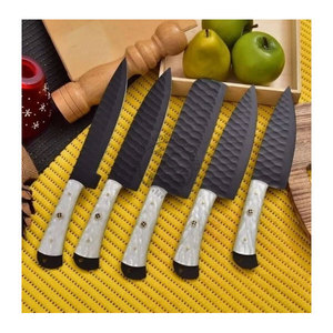 Top Trending Custom Handmade J2 Steel Powder Coated <b>Sharp</b> Hammered Blade Ambidextrous Straight Edge 5-Piece Kitchen <b>Knives</b> <b>Set</b> - Product Image 1