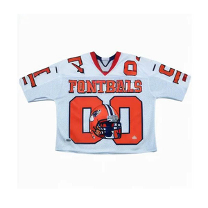 เสื้อสตรีทแวร์พิมพ์ลายเต็มตัวแบบกำหนดเอง เสื้อเจอร์ซีย์อเมริกันฟุตบอลปักลายคุณภาพสูง กระโปรงครอปทรงบ็อกซี่ผ้าตาข่ายพิมพ์ลายแบบซับลิเมชั่น - Product Image 1