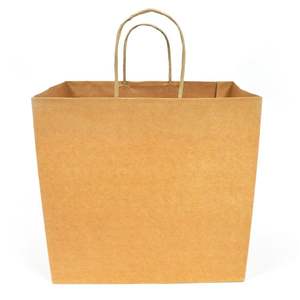 Sac à lunch en papier kraft de haute qualité imprimé recyclable personnalisé avec poignées torsadées - Product Image 1