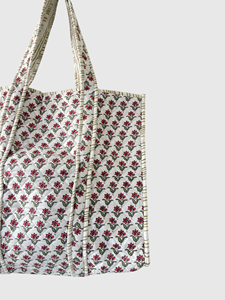 Floral Pattern Quilted Tote <b>Bag</b> Women's Shopping <b>Bag</b> All Seasons Open Closure Bohemian Style Cotton <b>Material</b> - Product Image 6