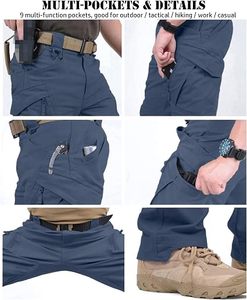 Men's Navy Tactical Cargo Pants High Waist Multiple <b>Pockets</b> Canvas Material Workwear Style Quick Dry Autumn Outdoor <b>Trousers</b> - Product Image 5