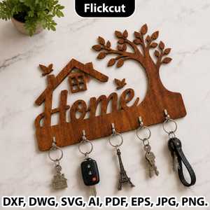 Handmade Wooden Home <b>Wall</b> Decor Key Holder Rack <b>Tree</b> House Hanging Ornament for Entryway Bedroom-Birthday Easter <b>Christmas</b> - Product Image 5