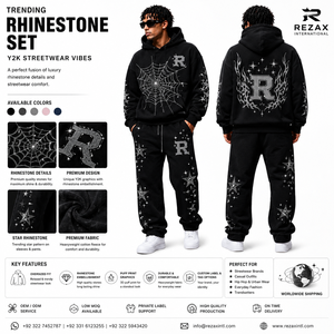 Custom Logo Y2K Streetwear Rhinestone <b>Hoodie</b> & Sweatpants Set Heavyweight Cotton OEM Manufacturer OEM Streetwear Manufacturer | - Product Image 1
