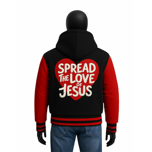 Chaqueta Varsity Cristiana para Hombre, Diseño Nuevo, con Capucha, Azul y Blanca, Chaqueta Letterman con Bordado de JESÚS, Cierre de un Botón, Impermeable - Product Image 4