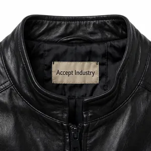 Veste unisexe noire en cuir véritable avec fermeture éclair et lacets, 2 poches, style motard vintage, veste d'extérieur tendance - Product Image 4
