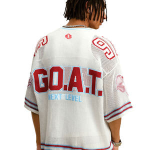 Camiseta de punto abierto de malla para hombre, estilo fútbol americano, 240 GSM, poliéster, oversize, estilo urbano, personalizada, OEM, proveedor de fábrica al por mayor, tendencia 2026 - Product Image 2