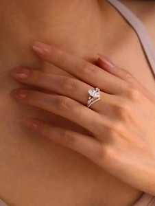 Anillo de doble banda con diamante de corte marquesa de 2.01 CT E VS1, conjunto único a juego, diamante cultivado en laboratorio, oro sólido de 14K, regalo de propuesta de matrimonio para enamorados - Product Image 3