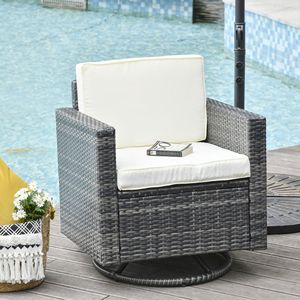 Sedia a dondolo girevole da esterno in vimini Teak-PE con cuscini per giardino, prato e terrazza - Product Image 2