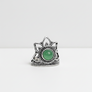 Majestic Lotus Natural Green Onyx <b>Silver</b> Plated Bohemian Style Statement <b>Ring</b> for Women - Product Image 6