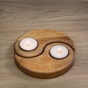 Porte-bougie en bois conique au style unique, finition naturelle, décoration d'intérieur, base ronde, design élégant, support à bougie - Product Image 3