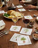Serviettes de cocktail brodées motif citronnier 6x6' en coton blanc avec ourlet festonné pour mariages, usage domestique ou hôtelier