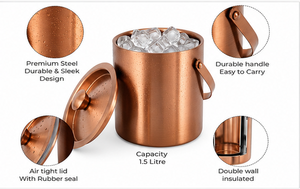 Handmade Copper Ice <b>Bucket</b> Set <b>with</b> <b>Lid</b> Tongs and Double Jigger Barware Beverage Chiller for Home Bar Cocktail Parties - Product Image 5