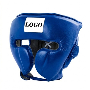 Nouvel ensemble de boxe en cuir bleu : protège-tête et gants réglables pour l'entraînement aux arts martiaux – Équipement personnalisé - Product Image 3