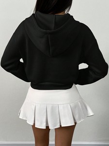 เสื้อฮู้ดครอปผู้หญิง ผ้าคอตตอนผสม ทรงสปอร์ต มีเชือกผูก เหมาะสำหรับออกกำลังกาย สไตล์สตรีท ความยาวสั้น มีซับใน - Product Image 5