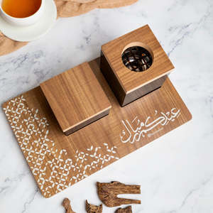 Quemador de incienso artesanal de madera con incrustaciones, con caligrafía árabe y caja de sándalo, difusor aromático para uso en todas las estaciones. - Product Image 5