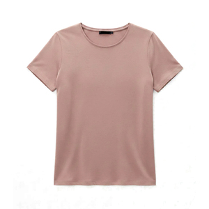 Camiseta Lisa para Mujer, Color Rosa Polvoriento, Casual, Manga Corta, Cuello Redondo, Corte Ajustado, Algodón, Verano, Moda Femenina, Básica - Product Image 4