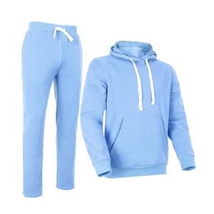 Unisex Hellblauer Kapuzen-Trainingsanzug in voller Länge, einfarbig, Freizeitkleidung mit Seitentaschen, Herbst, normale Passform, schweres Polyester, 2-in-1 - Product Image 5