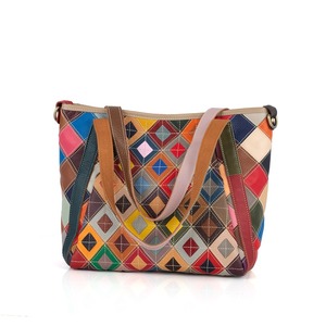 Sac fourre-tout Ando en cuir de vache véritable pour femme, sac à main à bandoulière multicolore avec patchwork géométrique - Product Image 3