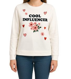 Femmes décontracté 100% coton pull sans capuche sweats à manches longues imprimé respirant brodé automne printemps avant - Product Image 1