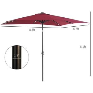    Ombrellone da Patio con Illuminazione LED Solare 9' X 7' Rosso Vino, Inclinabile con Manovella, Base per Tavolo da Esterno, Giardino, Terrazza, Piscina, Spiaggia - Product Image 3