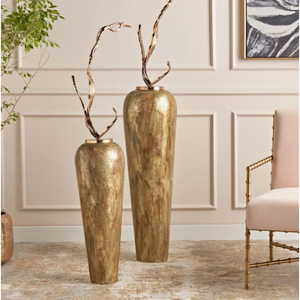 Vase Urne Moderne en Bronze Dégradé Mat Effet Tourbillon pour Table, Paire avec Décoration Artisanale Lune Croissante Dorée pour Mariage - Product Image 3