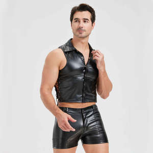 Gilet tendance en similicuir sans manches, style européen et américain, lingerie sexy pour homme, performance scénique, noir, pour la nuit - Product Image 3
