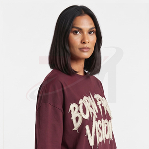 เสื้อยืดโอเวอร์ไซส์สำหรับผู้หญิง แบรนด์ Born From Vision คอกลม แขนสั้น ทรงหลวม ผ้าคอตตอนเจอร์ซีย์ 100% ดีไซน์ปักลาย - Product Image 2