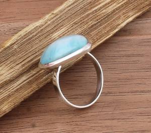 Anillo de Larimar Natural al por Mayor, Anillo de Plata de Ley Hecho a Mano con Engaste Clásico en Bisel, Anillo de Boda para Mujer, Regalo - Product Image 4