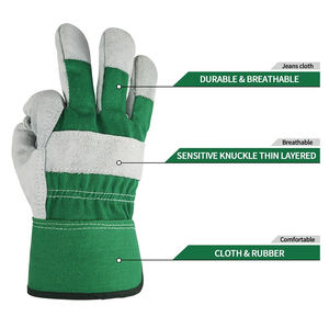 Gants de travail en cuir robustes avec dos en toile et manchette de sécurité pour la construction et la manutention de matériaux - Product Image 4