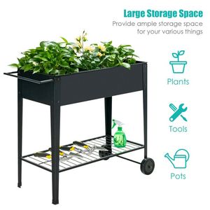 Jardinière surélevée sur roulettes avec pieds antidérapants et étagère de rangement - Product Image 4