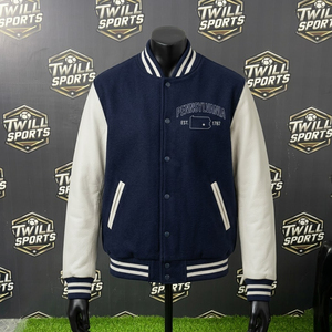 Veste universitaire Pennsylvania pour homme, bleu marine, manches en cuir, lettres brodées, style bomber, style preppy, vêtement d'automne - Product Image 2