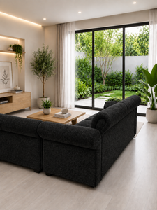 Sofá Contemporáneo Emerald Origin con Botones Negros, Respaldo Acolchado Ecológico, Brazos Enrollados, para Apartamento, Sala de Estar, Villa - Product Image 2