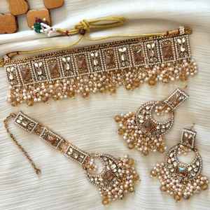 Parures de bijoux de mariage indiennes et pakistanaises originales, plaquées or antique, zircon, faites à la main, pour femmes - Vente chaude - Product Image 3