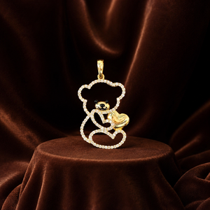 Pendentif Charme Ours en Peluche Vintage en Or Jaune Plaqué 14K avec Moissanite Ronde Taille Brillant pour Femme – Idéal au Quotidien - Product Image 1