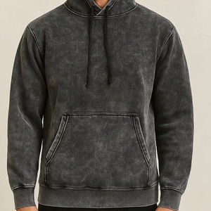 Sweat à capuche décontracté en coton lavé pour homme, couleur unie, en molleton bouclette, avec poche, coupe classique, idéal pour l'automne - Product Image 2