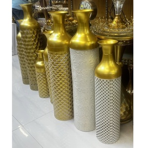 Premium Floral Cutwork Metal <b>Tall</b> Floor Lamp Moroccan Gold Plating Shiny Finished Flower Vase Bohemian Brass Vase - Product Image 2