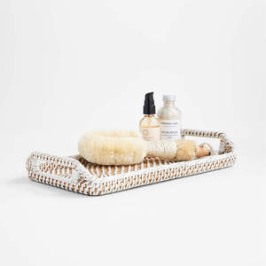<b>Round</b> White Wicker Natural Brown Rectangular Woven Rattan <b>Table</b> <b>Trays</b> - Product Image 5
