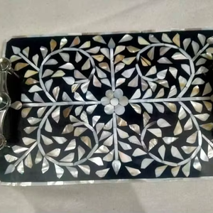 High-End Handmade MOP Serving Tray <b>Set</b> Dishwasher <b>Microwave</b> Safe Polished Finish HA HANDICRAFT Brand Floral Pattern Household - Product Image 1