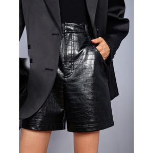 PIHA SPORTS Women's Mid Waist Genuine Leather Casual <b>Wide</b> <b>Leg</b> Quick Dry Eco-Friendly <b>Shorts</b> for Teen - Product Image 4