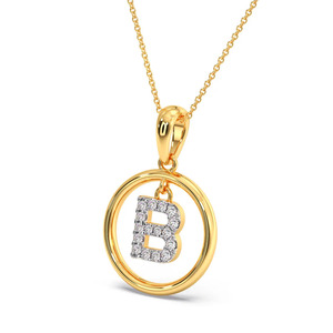 Collier pendentif en or avec cercle de diamants et lettre initiale B - Product Image 3
