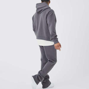 Customizable <b>Men's</b> Winter Solid Casual Hooded Fleece Tracksuit Long Sleeve Jogging Pants Side Pockets Breathable 100% Cotton - Product Image 2