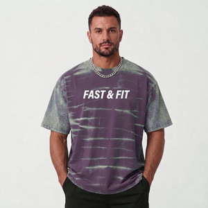 T-shirts pour hommes en coton délavé à l'acide, personnalisables avec logo, de haute qualité, séchage rapide, pour l'été - Product Image 1