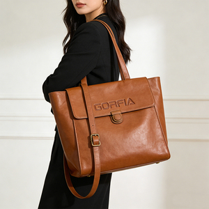 Bolso de Hombro Clásico de Lujo Simple y Gran Capacidad para Mujer, Bolso de Mano de Cuero PU de Alta Calidad en Color Marrón Oscuro - Product Image 1