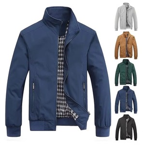 Blouson bomber bleu marine pour homme, couleur unie, col montant, fermeture éclair, vêtement décontracté pour l'automne, coupe classique, matière polyester - Product Image 2