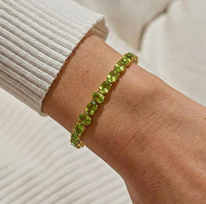 สร้อยข้อมือรูปไข่ประดับเพอริดอทสีเขียว เงินแท้ 925 ชุบทอง สร้อยข้อมือแบบโซ่รูปไข่ สำหรับงานแต่งงาน ของขวัญ - Product Image 2